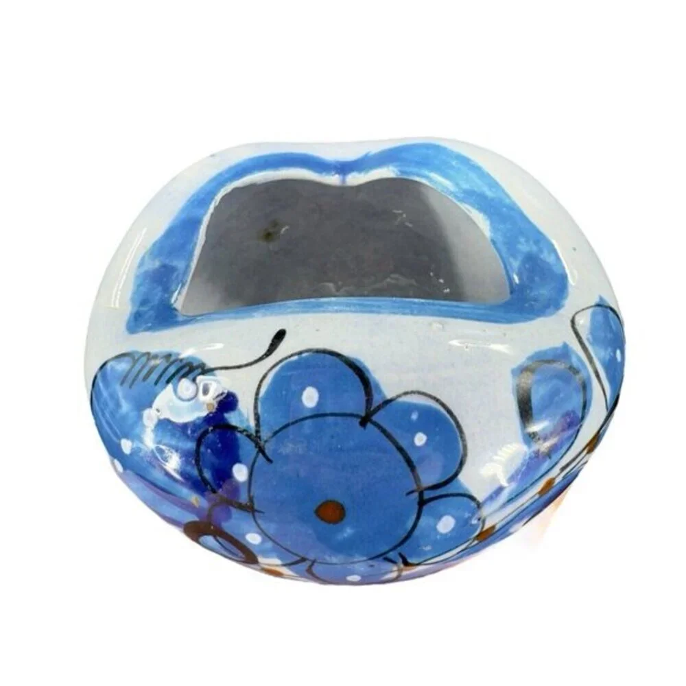 Mexico Folk Art Pottery Bowl Bird Hand Made Painted Dish Bowl Ashtray Decor‎ VTG